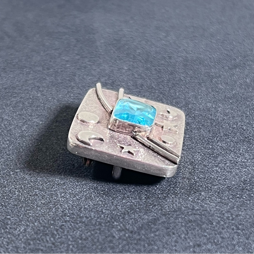 Sterling‎ Silver Blue Quartz Moon Stars Pendant Brooch Mystical Fairy Celestial - Picture 5 of 14